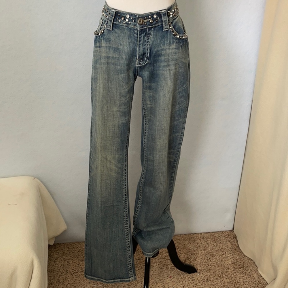 DownEast Designer Bling Studded Straight Leg Jeans